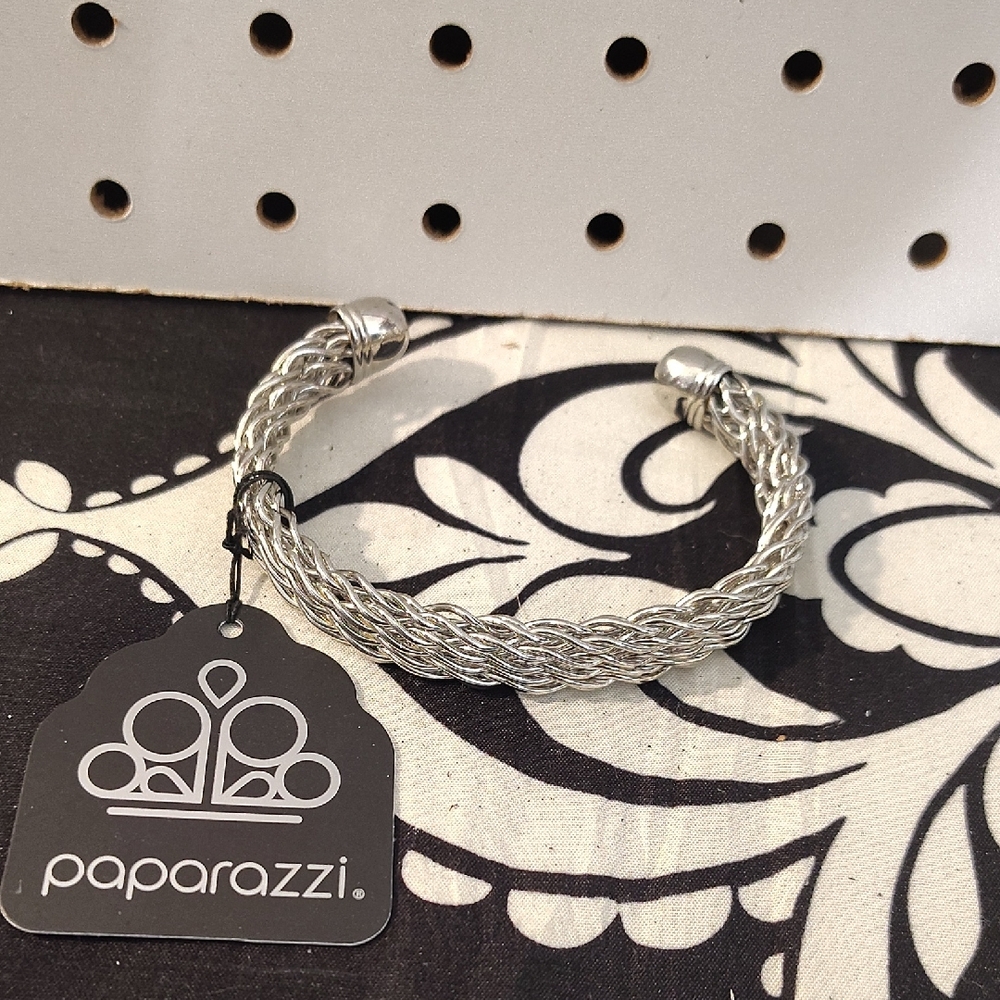 paparazzi Silver Braided Open Cuff Bracelet